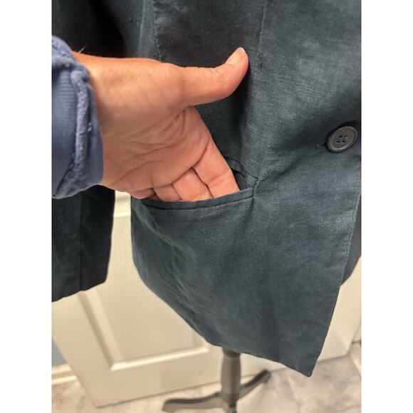 Vintage 90’s Core Love Tree Navy Linen Blazer 3/4 Sleeve M - Picture 2 of 4